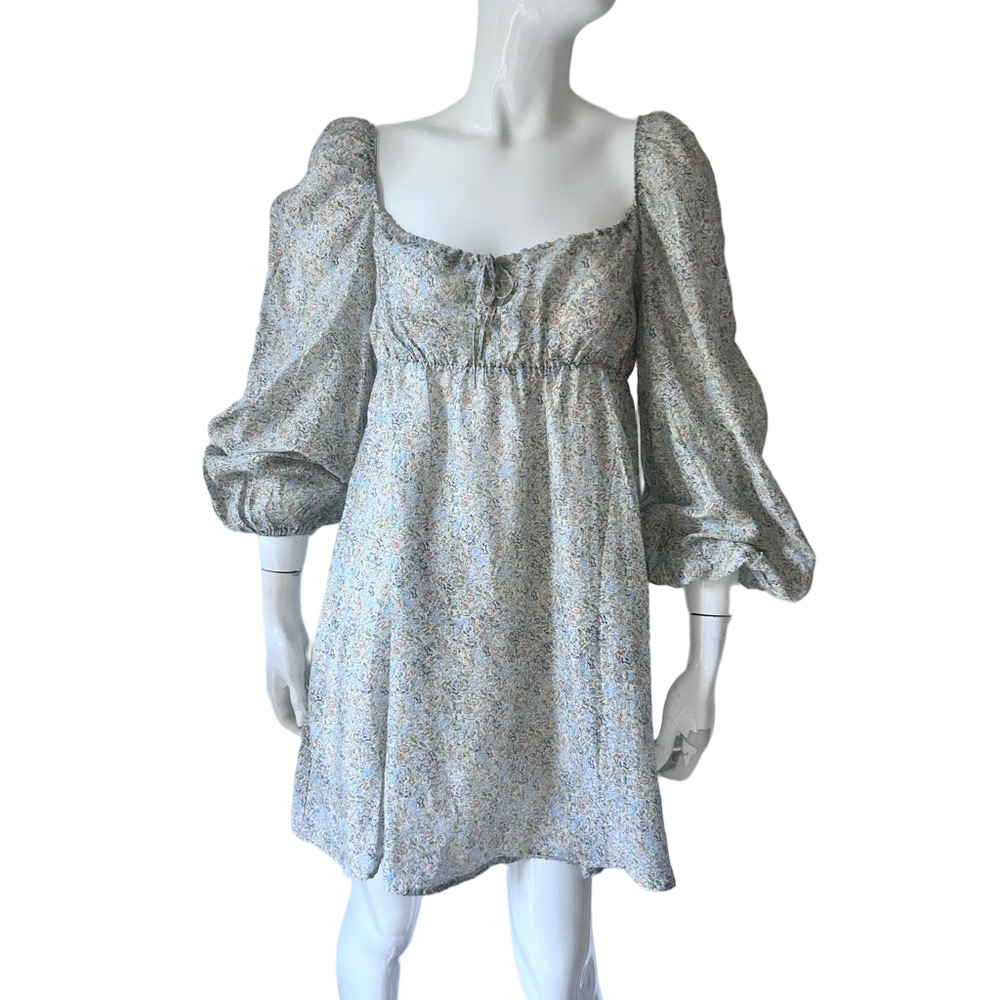 Mink pink Floral Puff long Sleeve Dress small